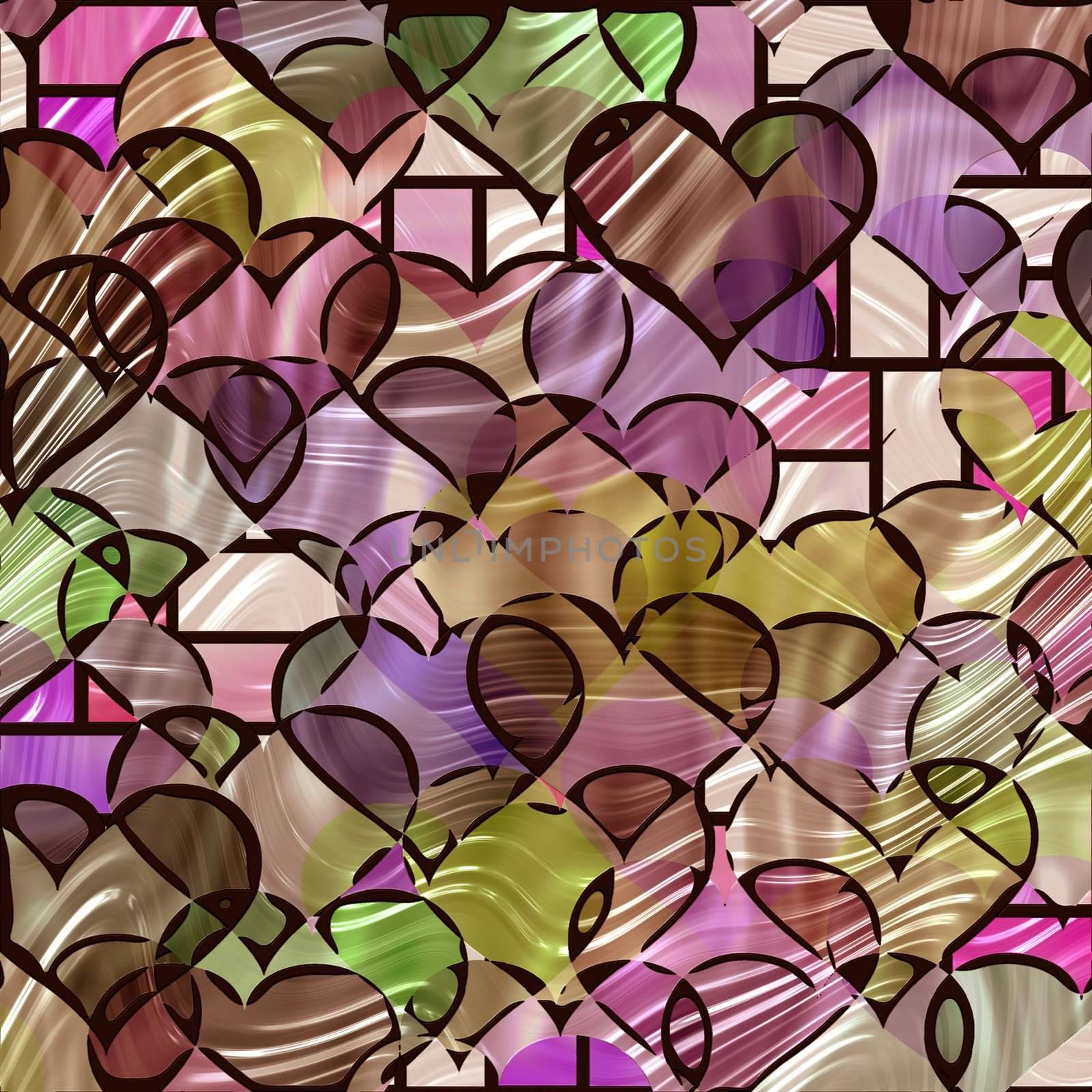 texture of many hearts in stained glass