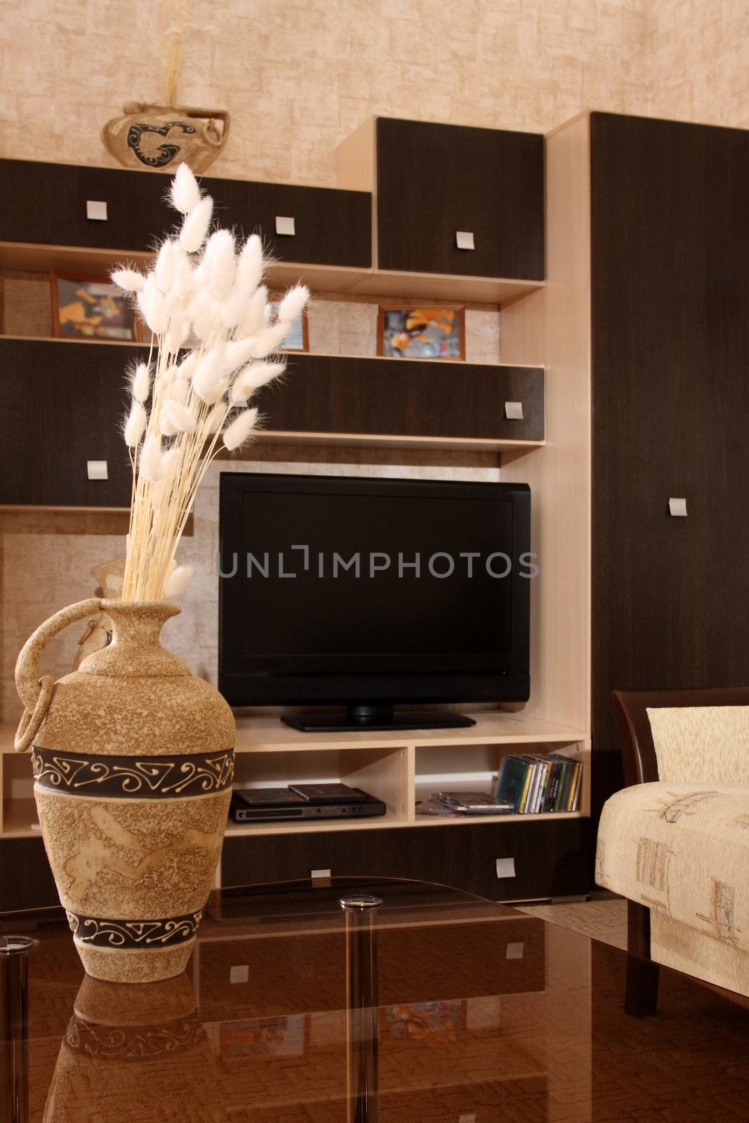 Studio photographing of an interior of a living room

