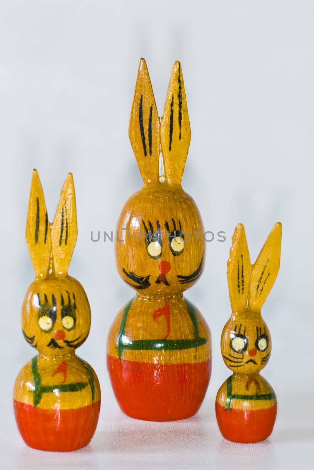 three old russian easter bunnies in different sizes