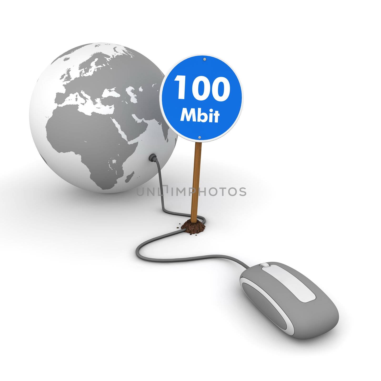 Surfing the Web in Grey - Blue 100 Mbit Sign on the Cable by PixBox