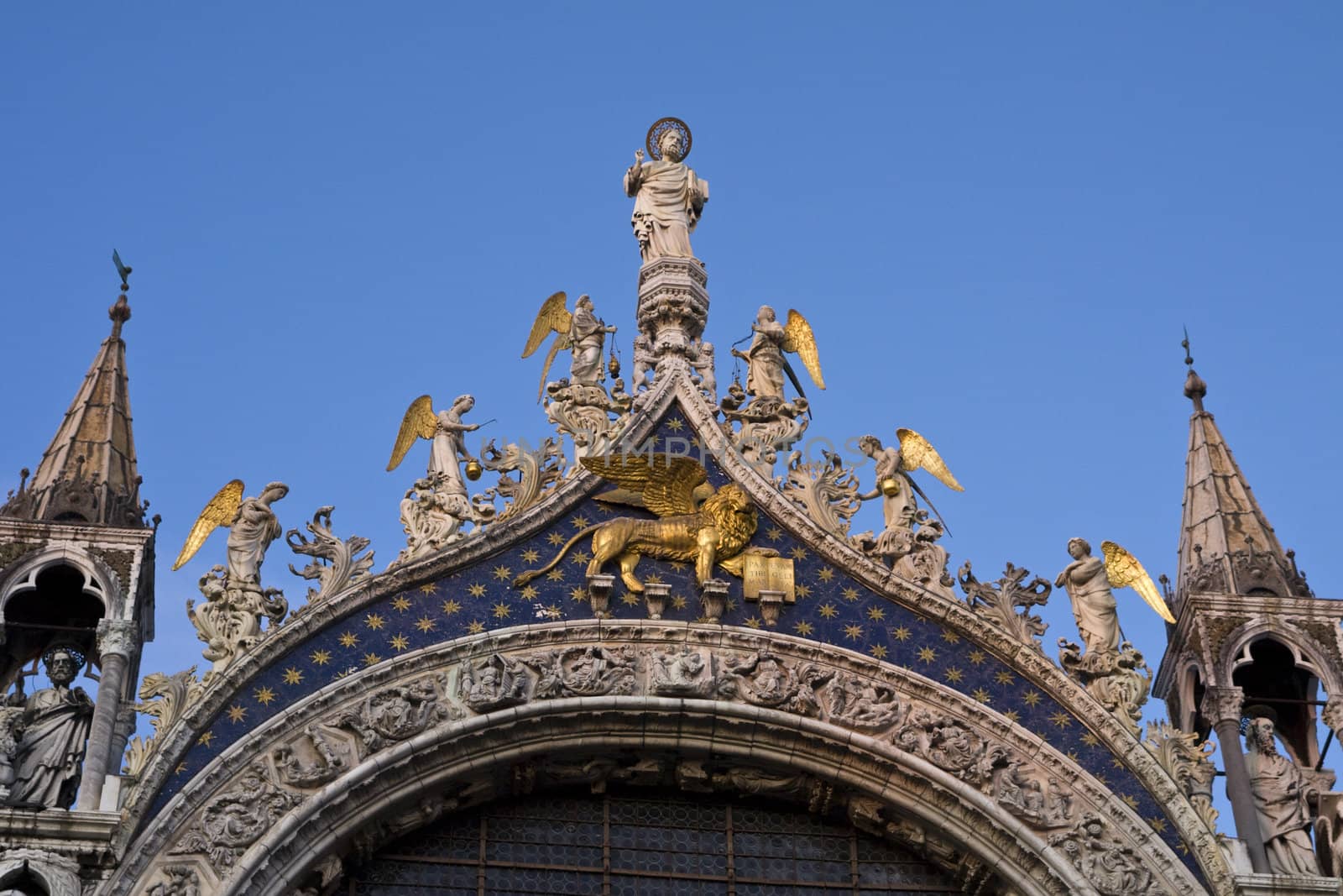 Ornate frontage of St Marks basilica in Venice Italy