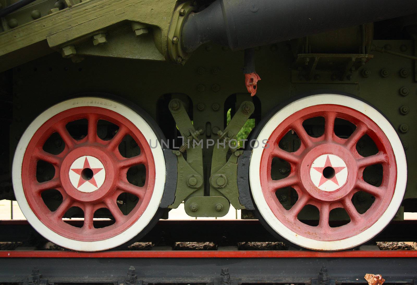 Wheels of the old locomotive on the rails