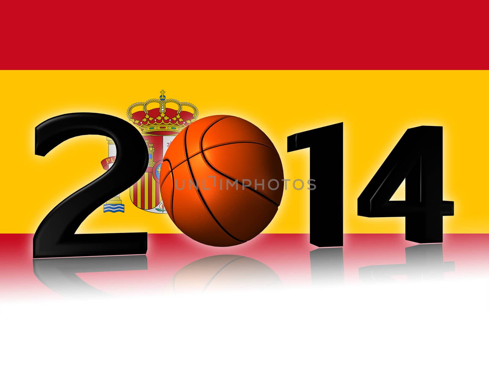 It's a big 2014 basketball logo with spain flag in background