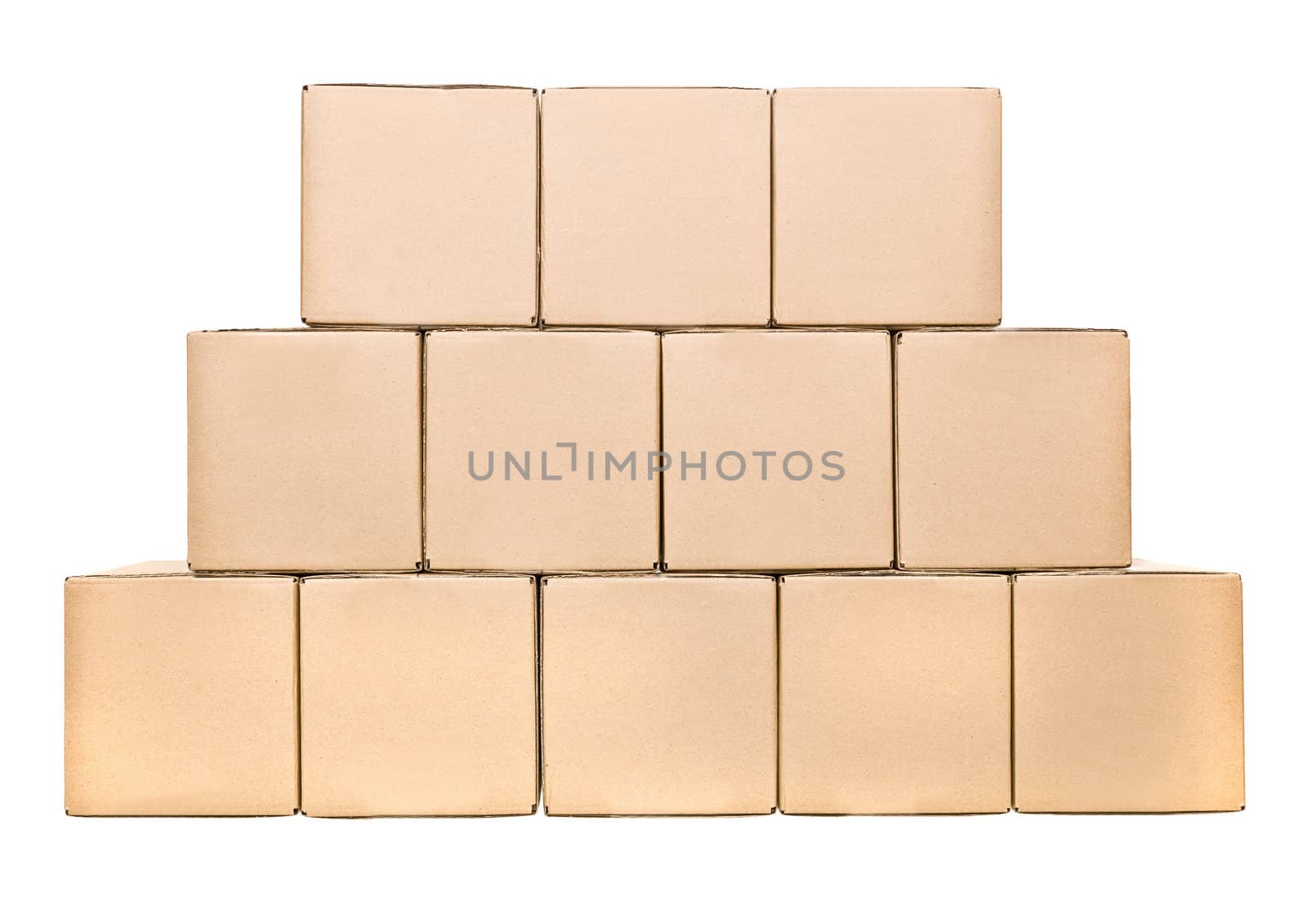 Stack of closed cardboard boxes isolated on white background