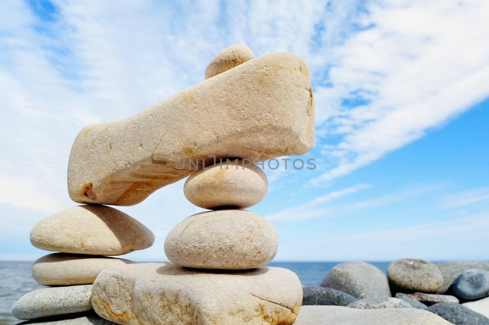 Balancing by piles near the sea shore