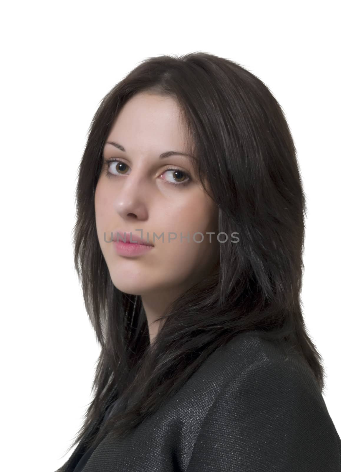 Portrait of nice young lady isolated on a white