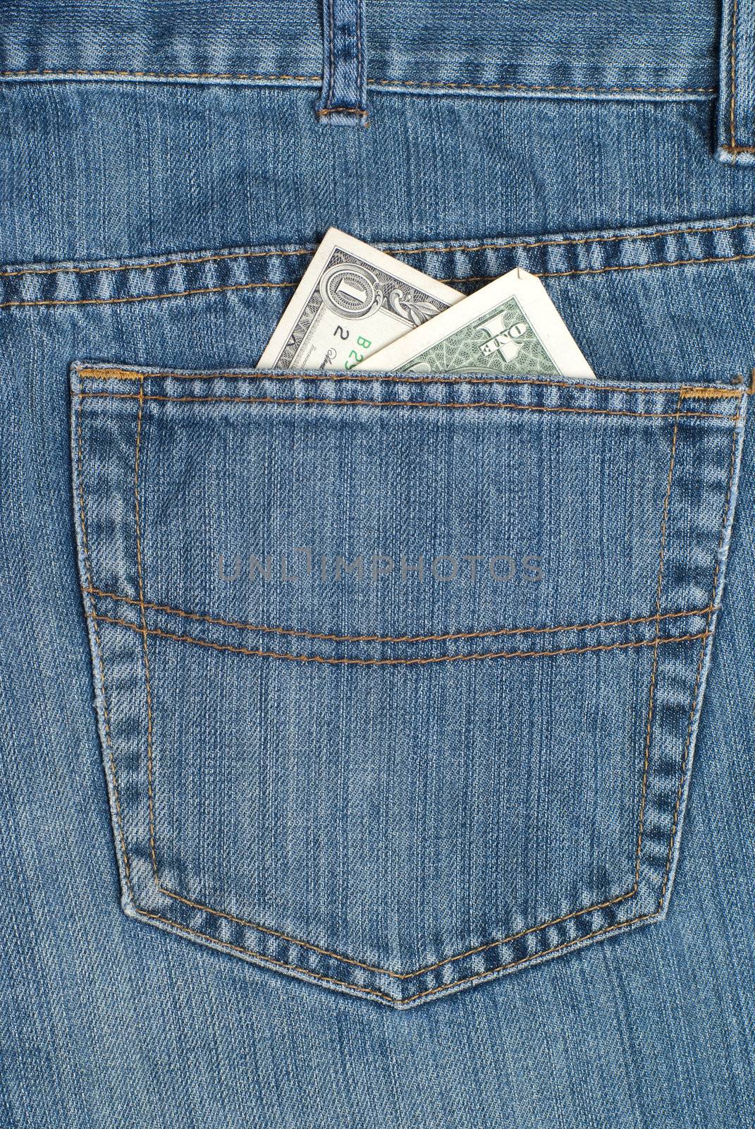 Blue jeans with one dollar by kozak
