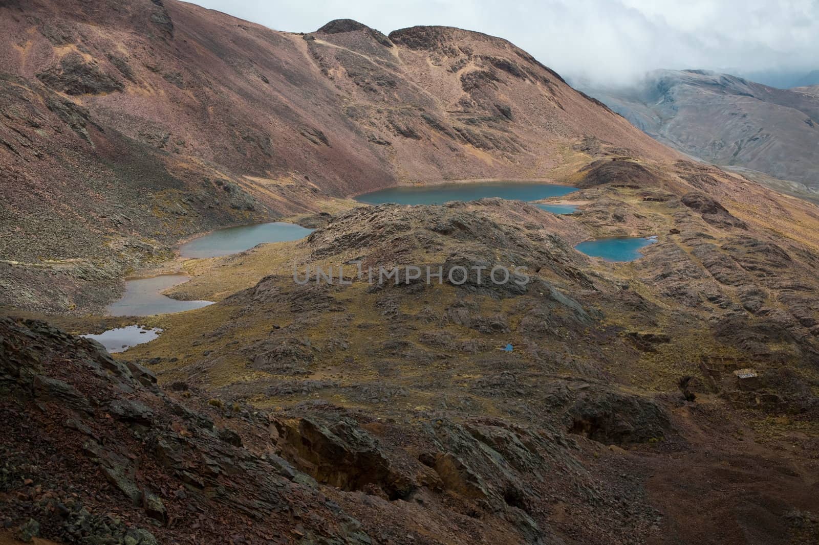 Chacaltaya is a glacierial mountain range in Bolivia with an elevation of 5421m and a view of Lake Titicaca in the distance. The glacier is about 30 km from La Paz, near Huayna Potos� mountain.