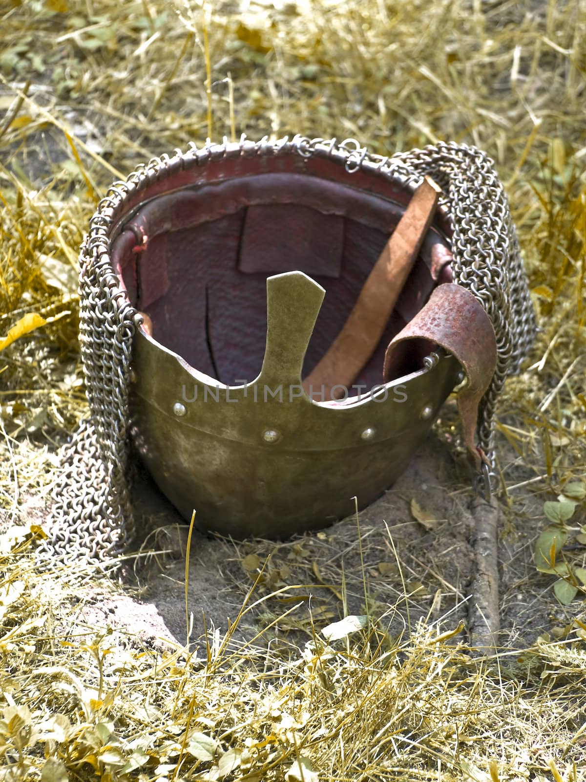 the knight metal helmet on the ground