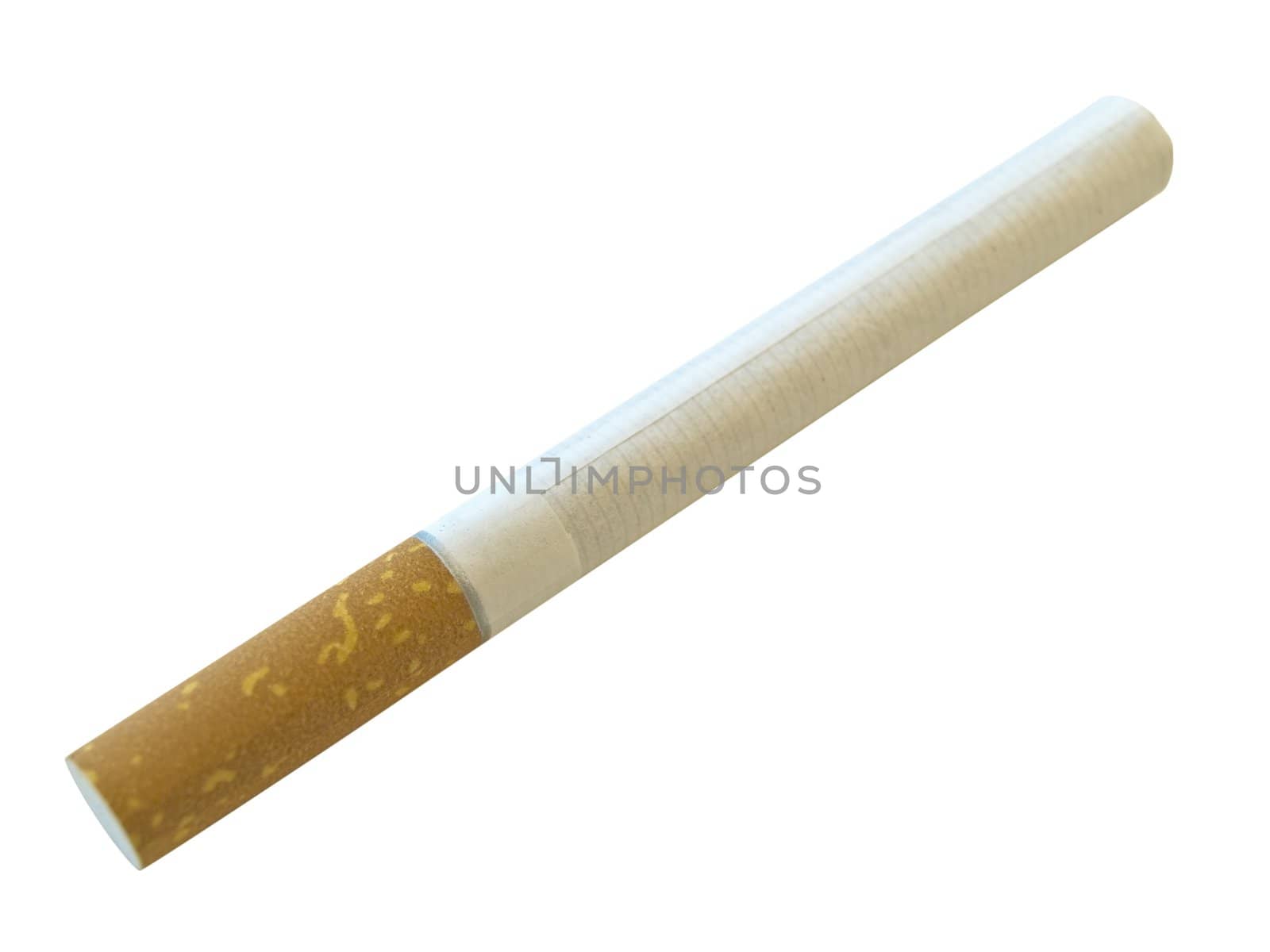 Single isolated cigarette against the white background 
