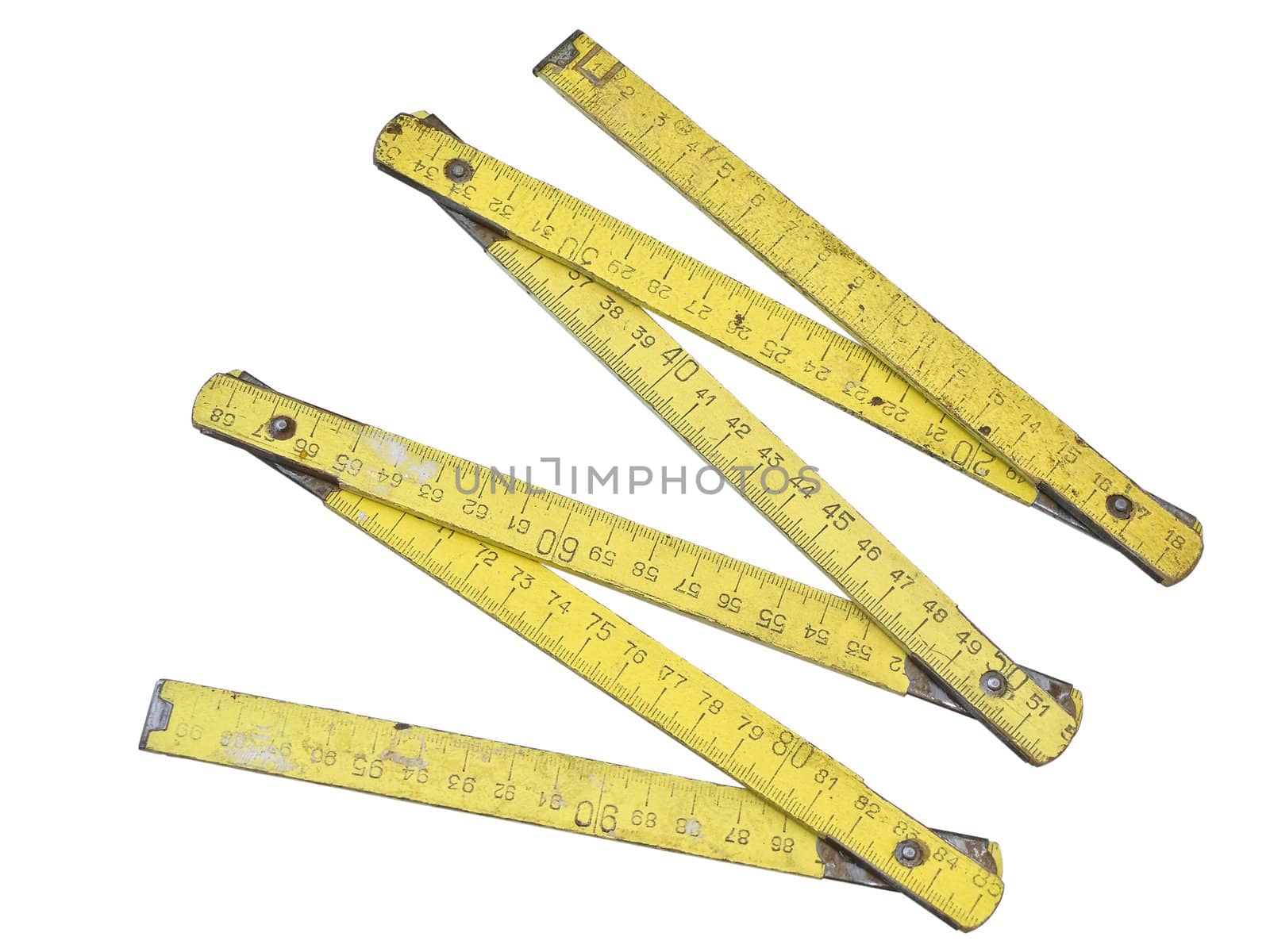 Isolated yellow wooden meter against the white background 