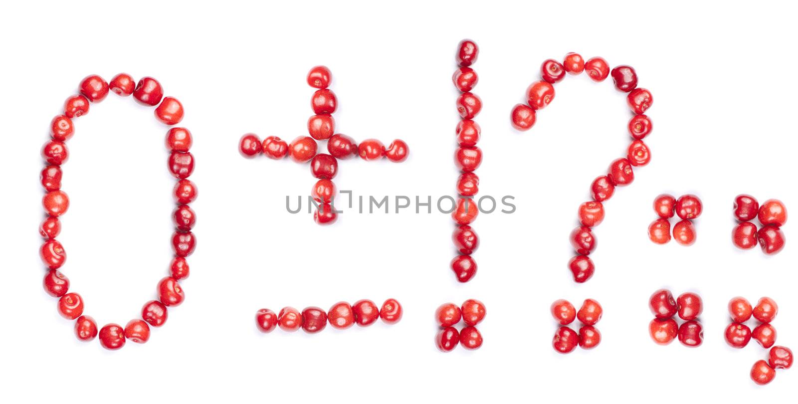 Cherry/merry digit and symbols isolated on white