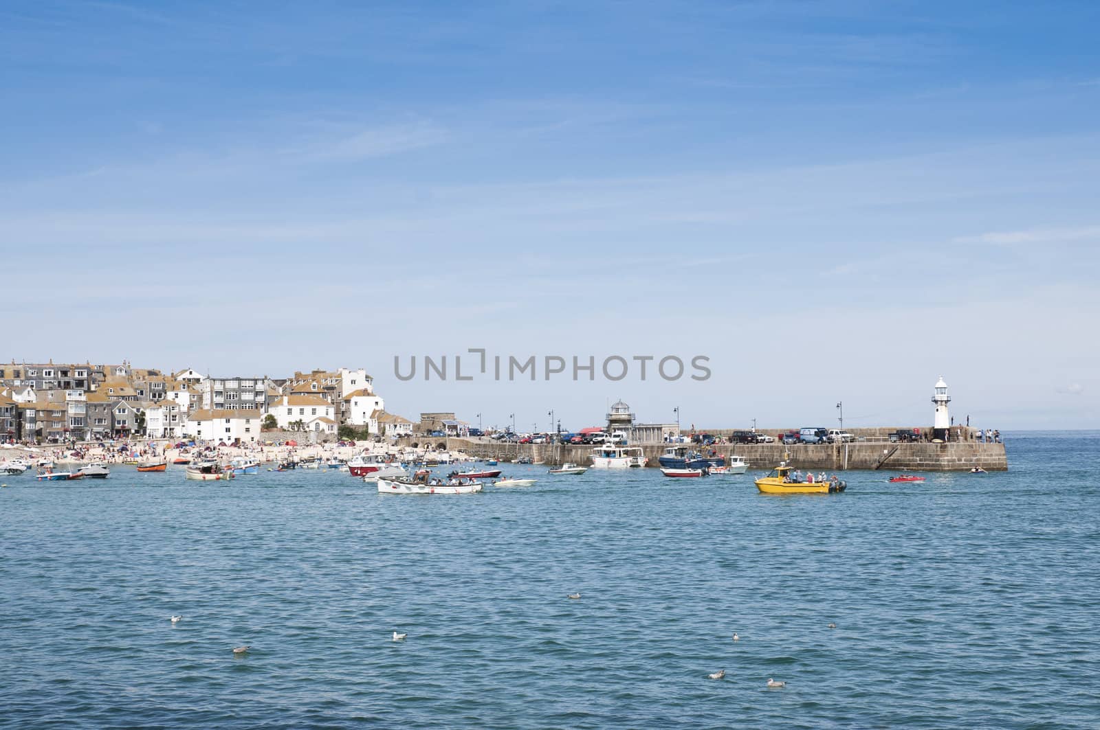 Port Saint Ives in high tide, with blue sky
