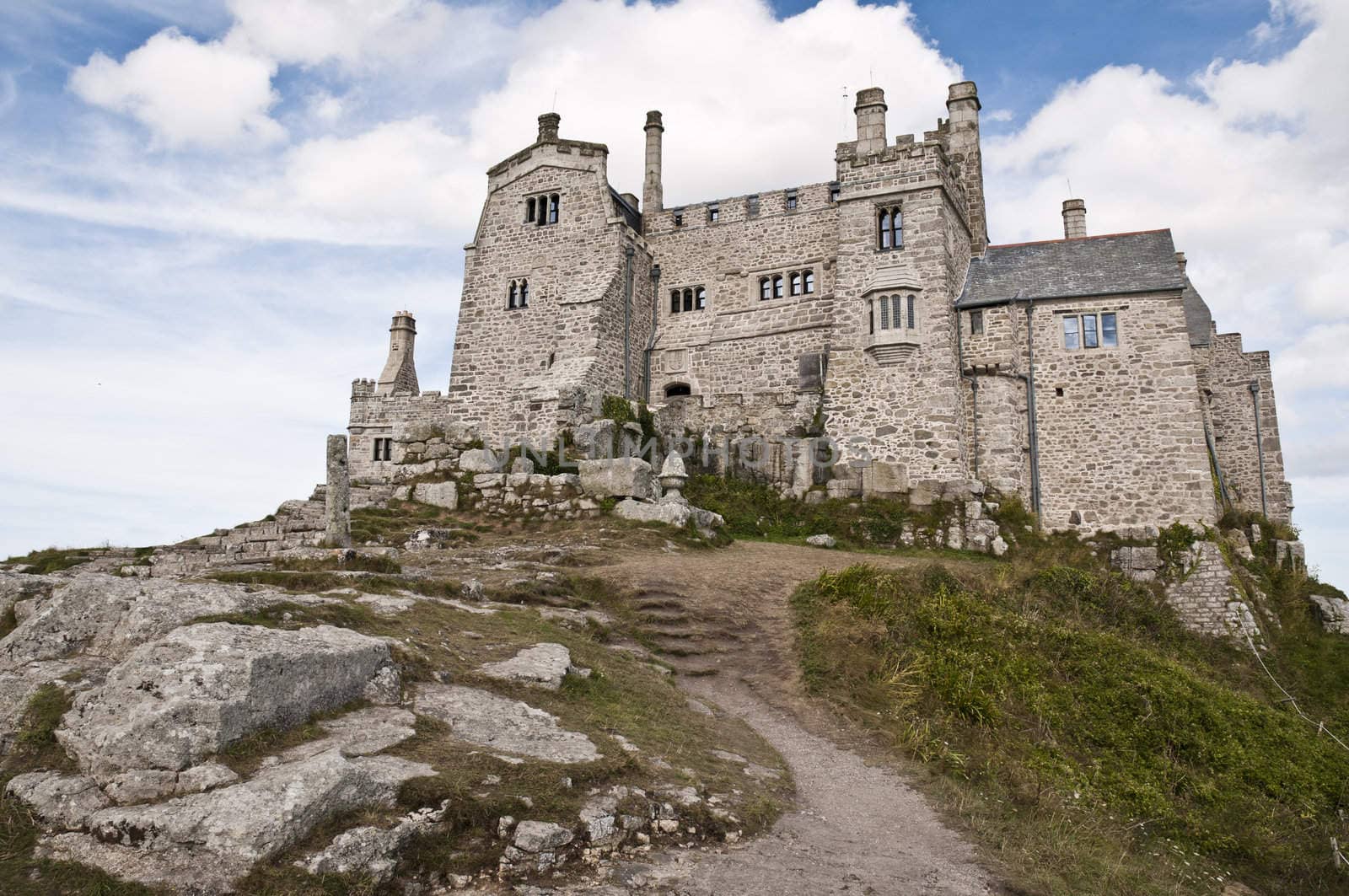Low angle shot of Saint Michael's Mount in Marazion, Cornwall, UK