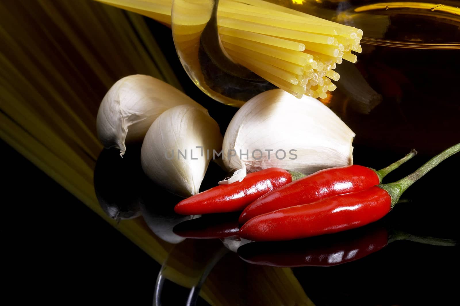 pasta garlic extra virgin olive oil and red chili pepper by keko64