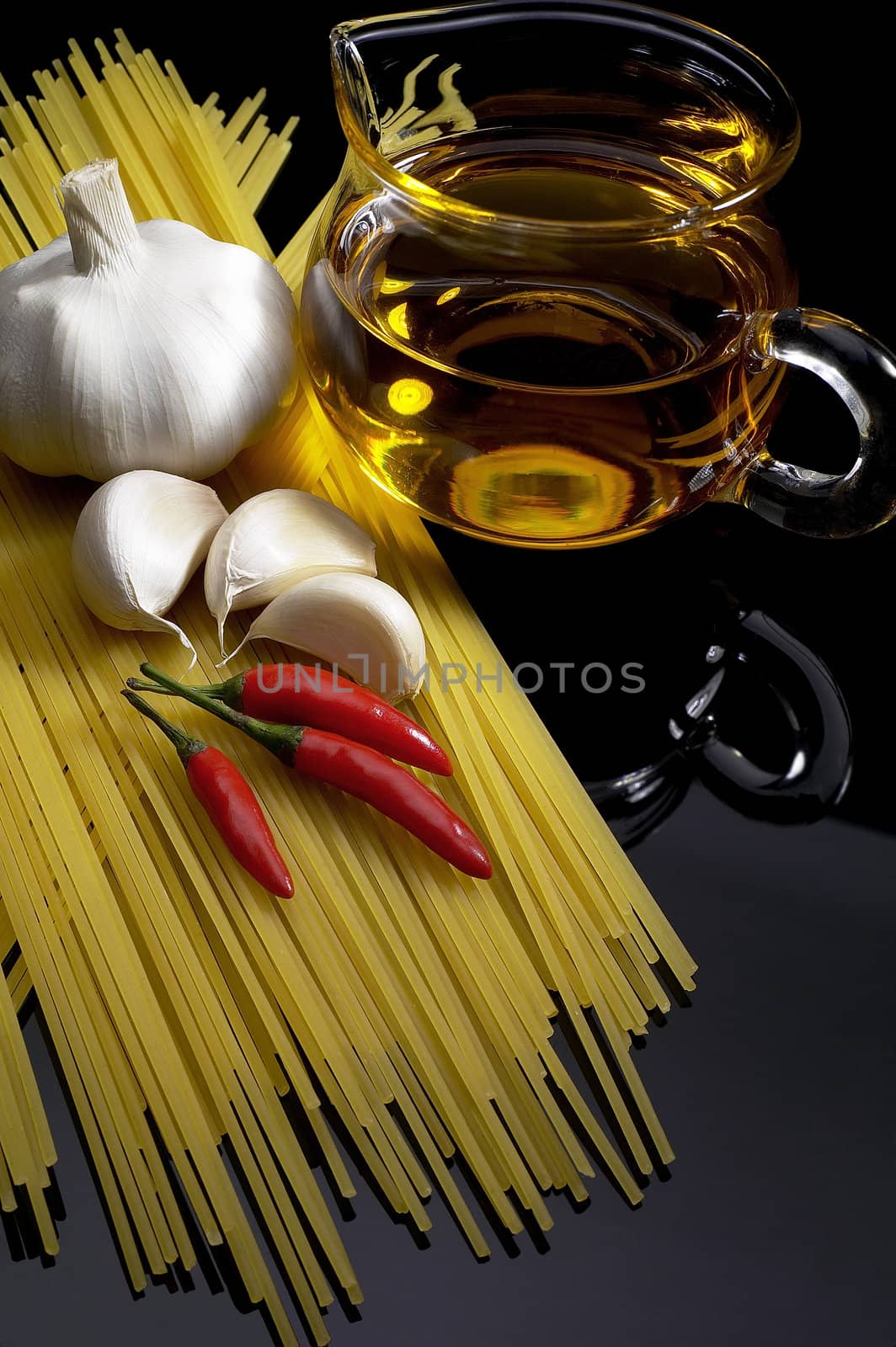 pasta garlic extra virgin olive oil and red chili pepper by keko64