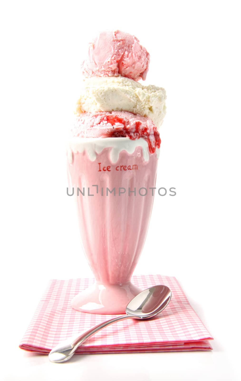 Big strawberry sundae on white by Sandralise