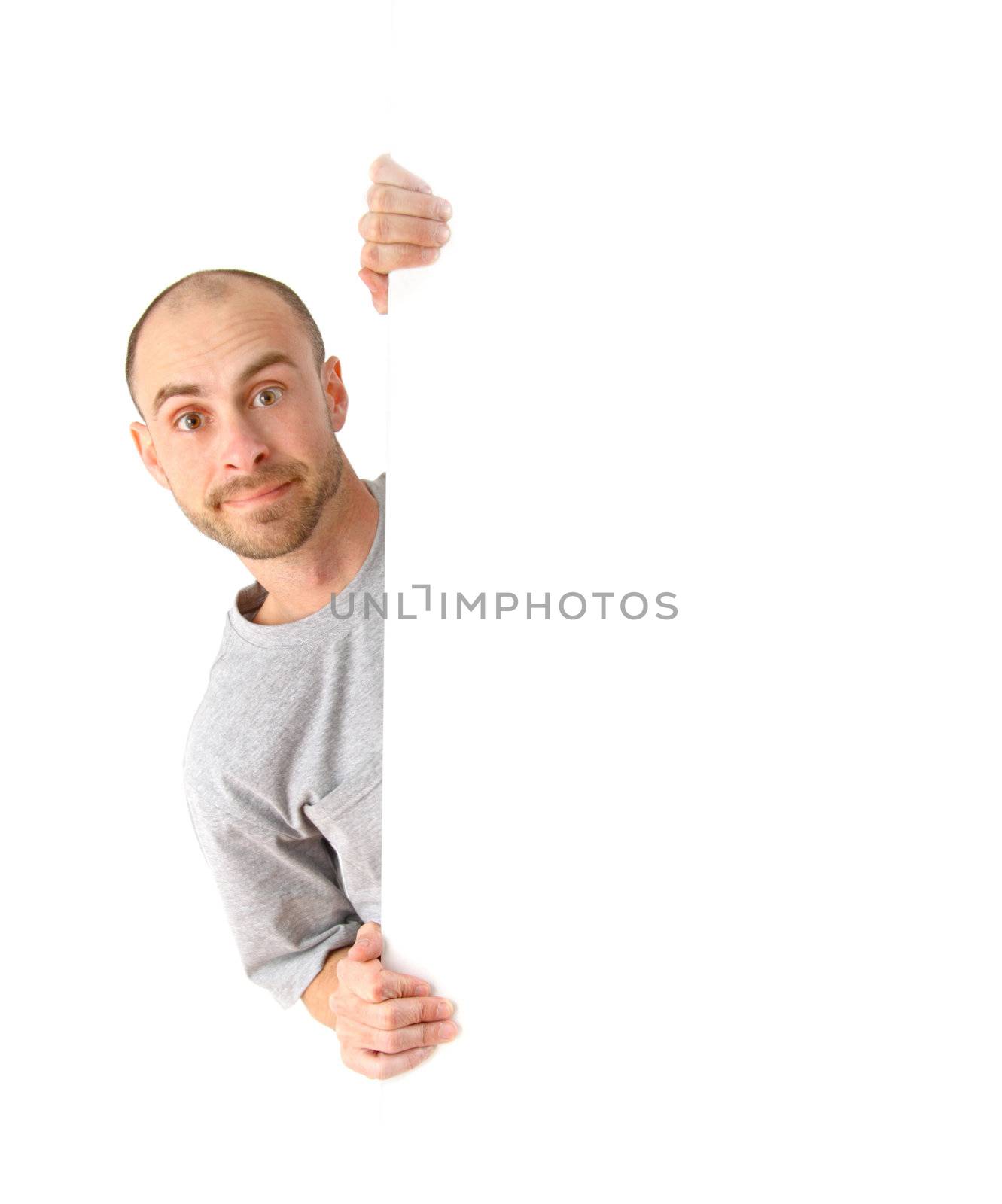 Man holding  white board