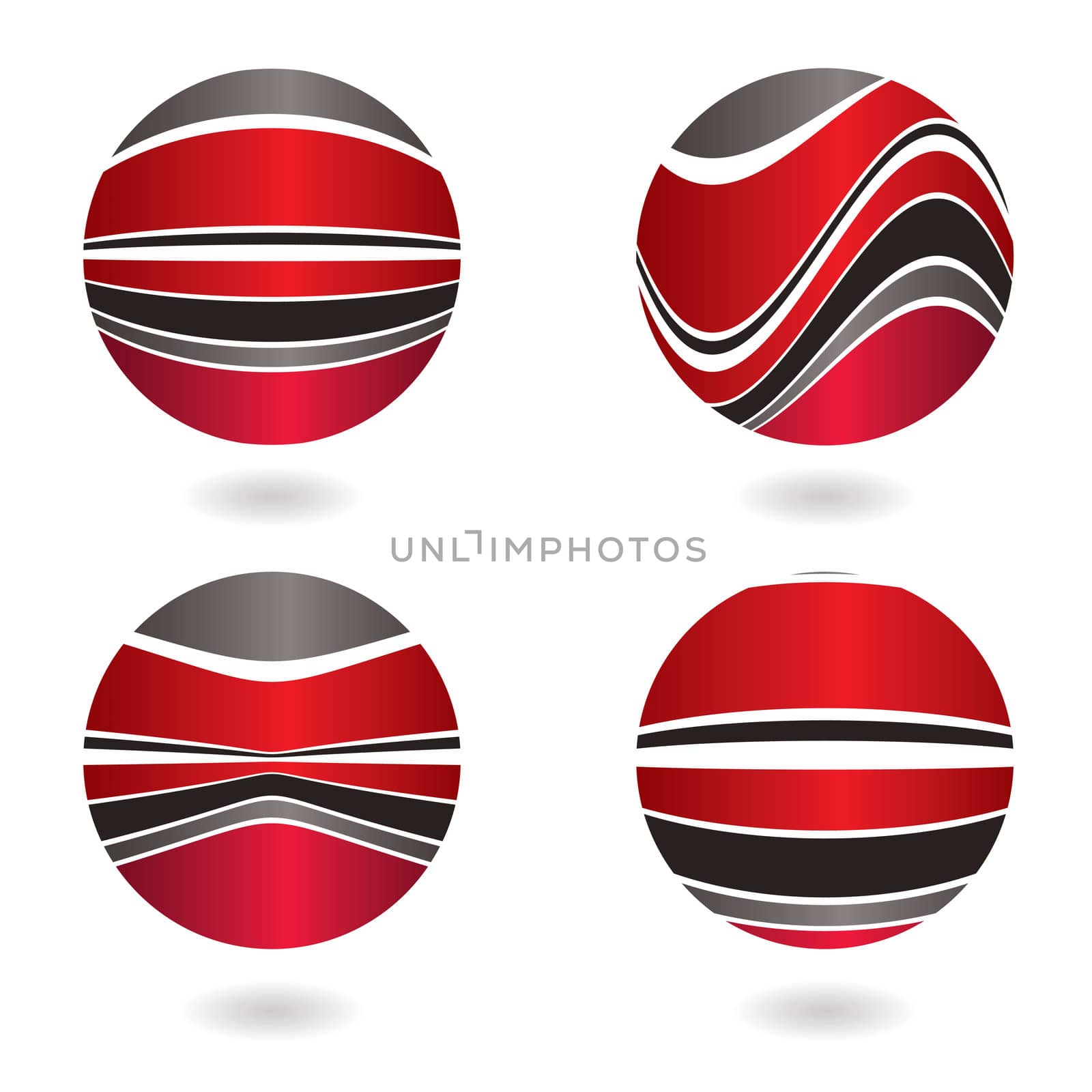 Circular abstract red and gray design with drop shadow