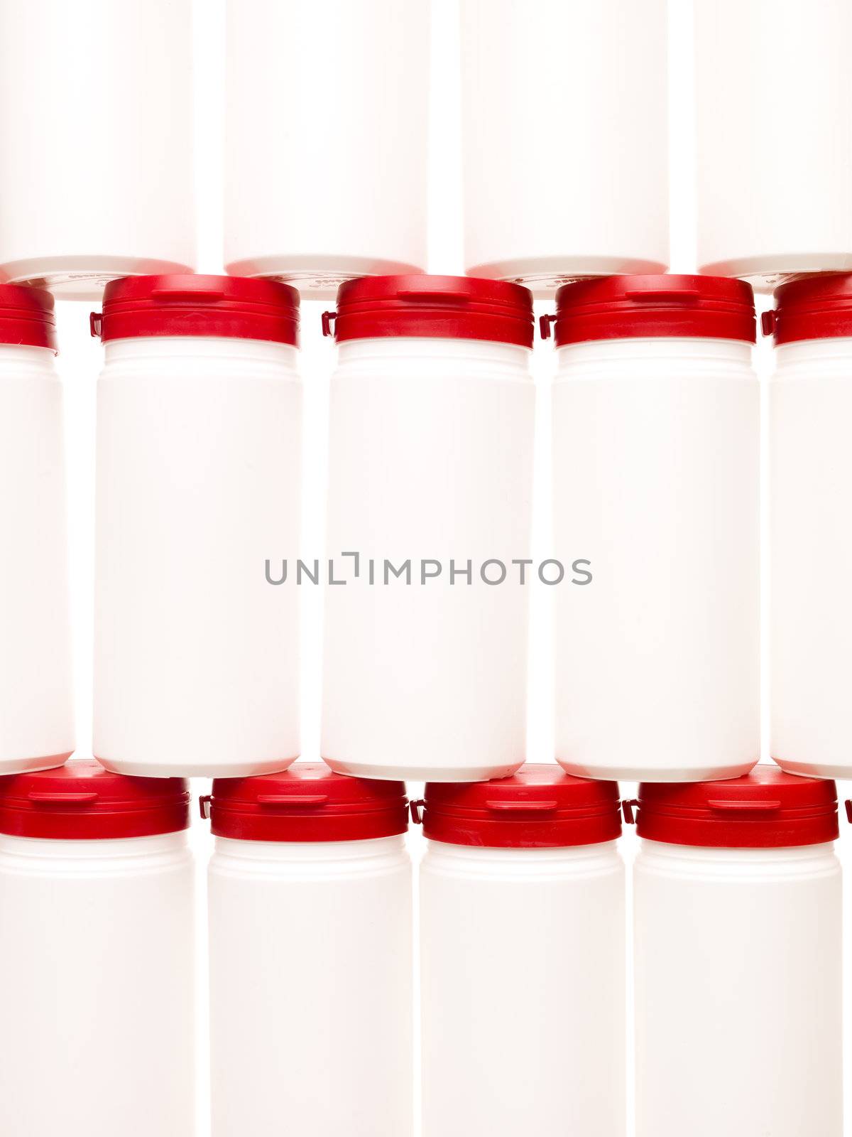 Formation of Plastic cans isolated on white background