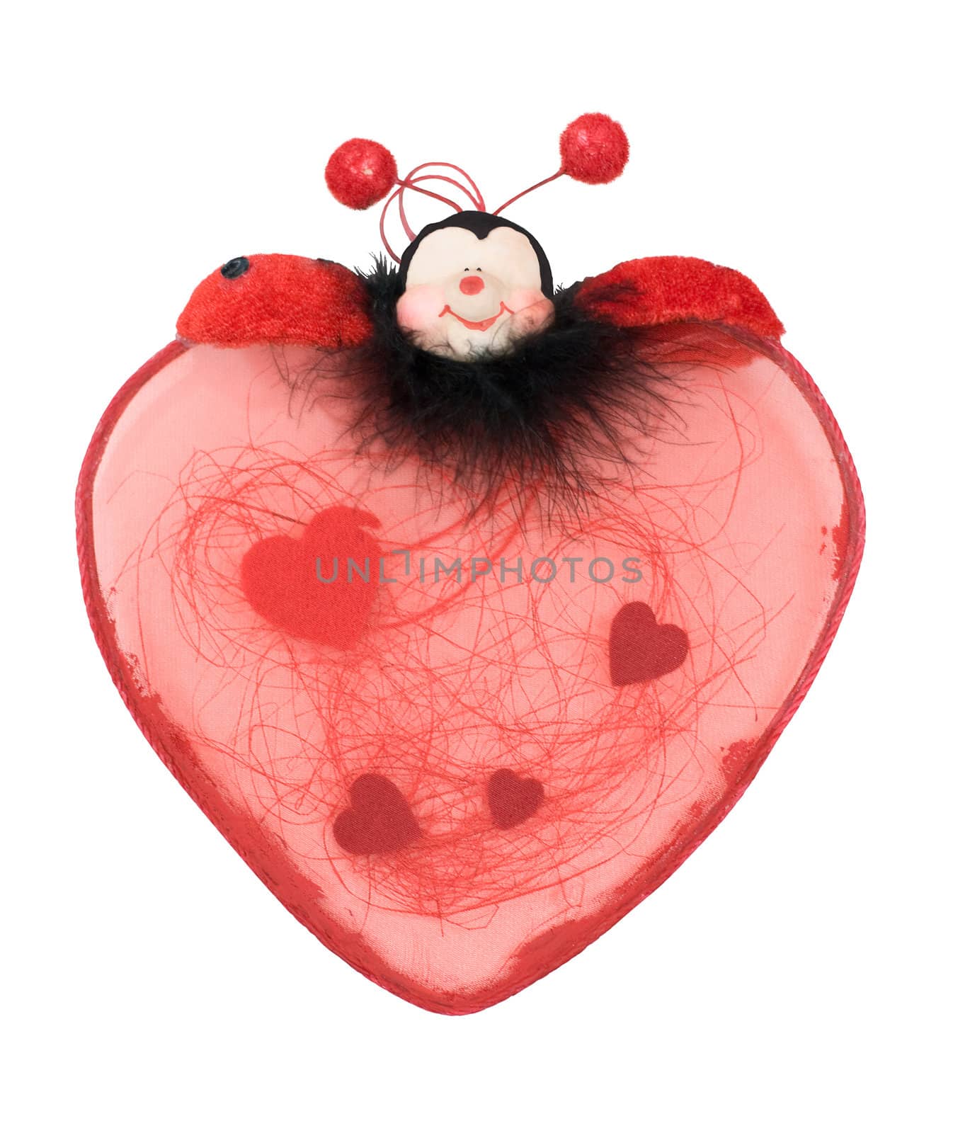 Red heart with ladybird for Valentine isolated over white