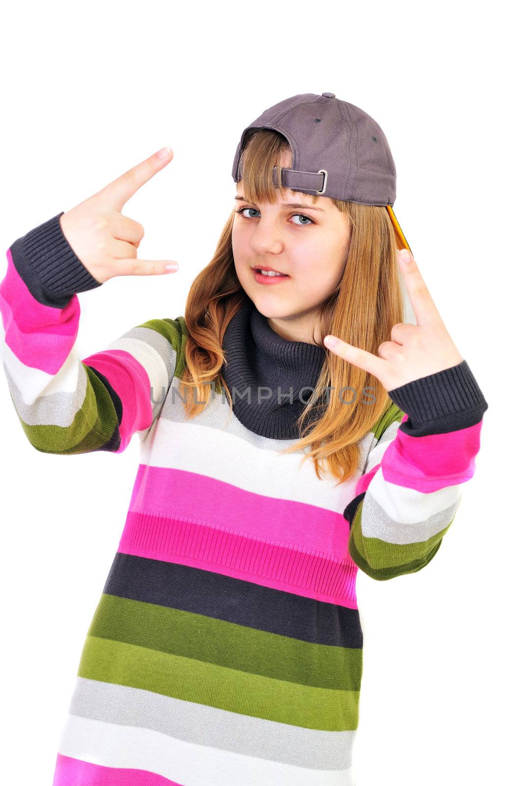 teen funny girl rock out over the white 