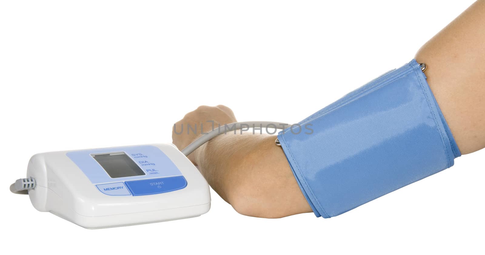 pressure measurement with tonometer on a white background 