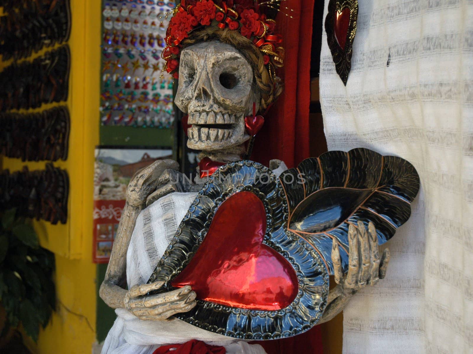 Plastic of skeleton woman - Traditional mexican souvenirs in Oaxaca City, Mexico
