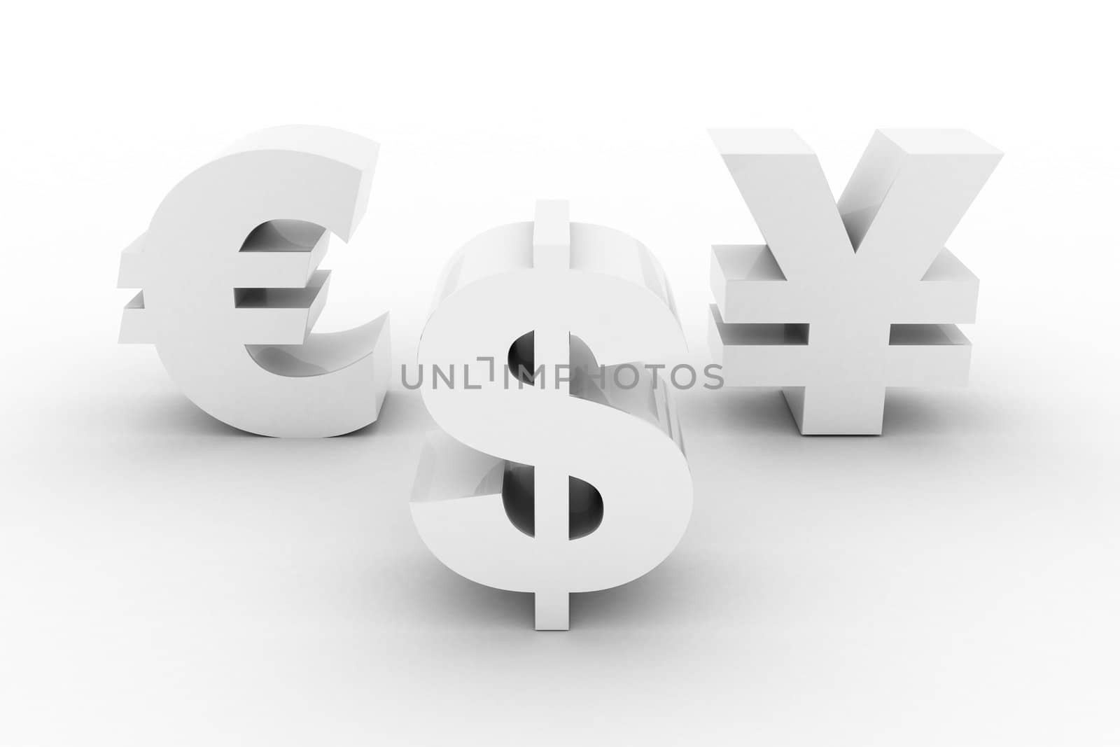 White Dollar Euro and Yen isolated by richwolf