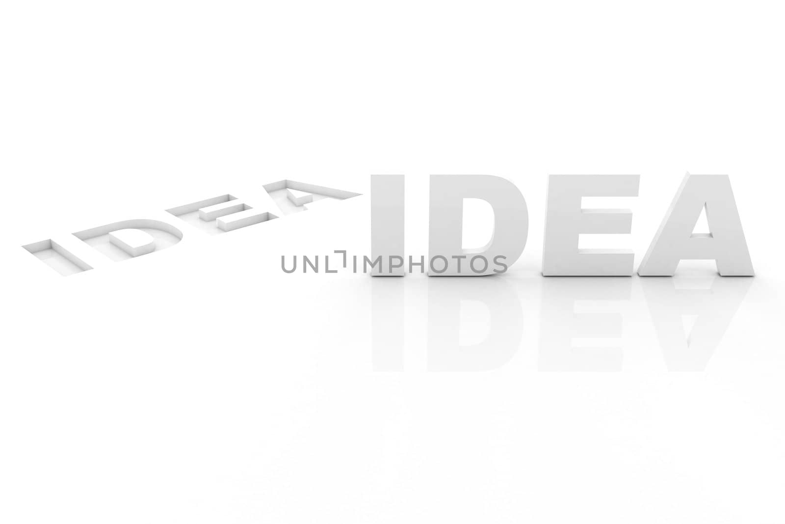 The word Idea cutted from white background 3d rendering