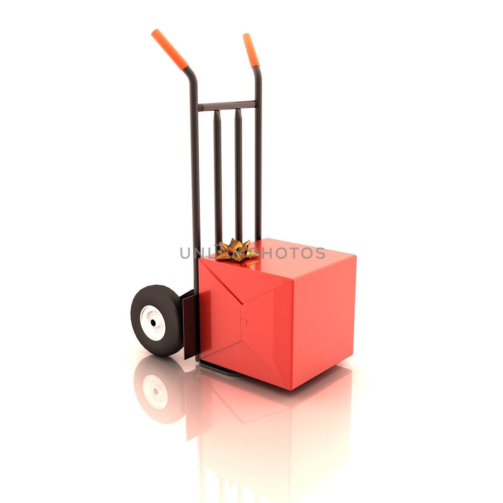 red gift box on the cart 3d render