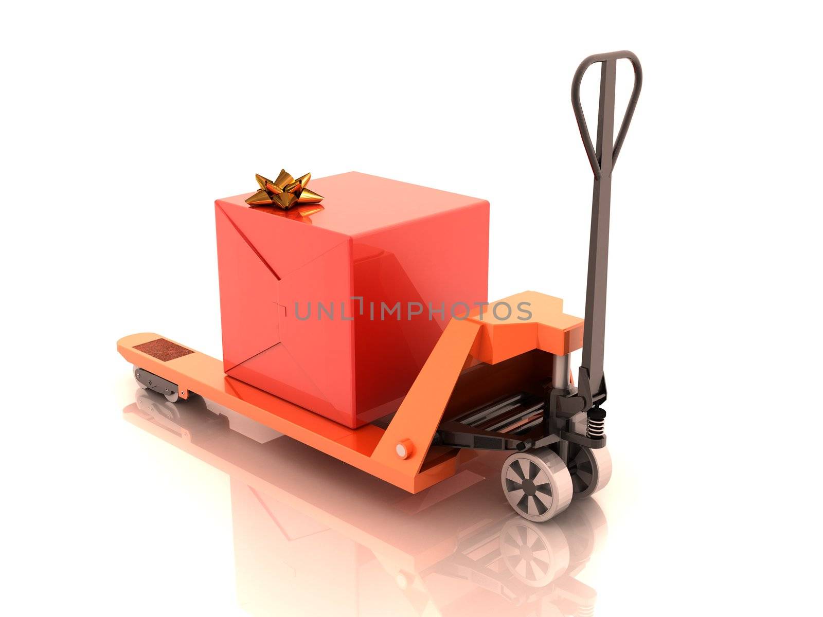 red gift box on the cart 3d render