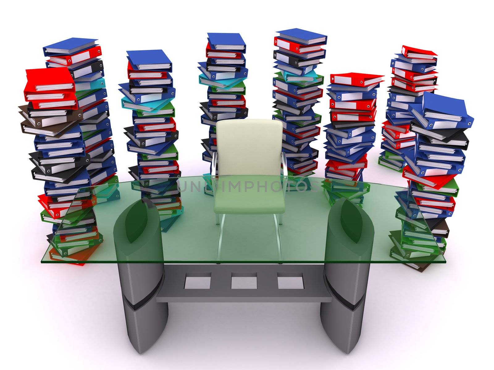 Pile of bindes round a table 3d render