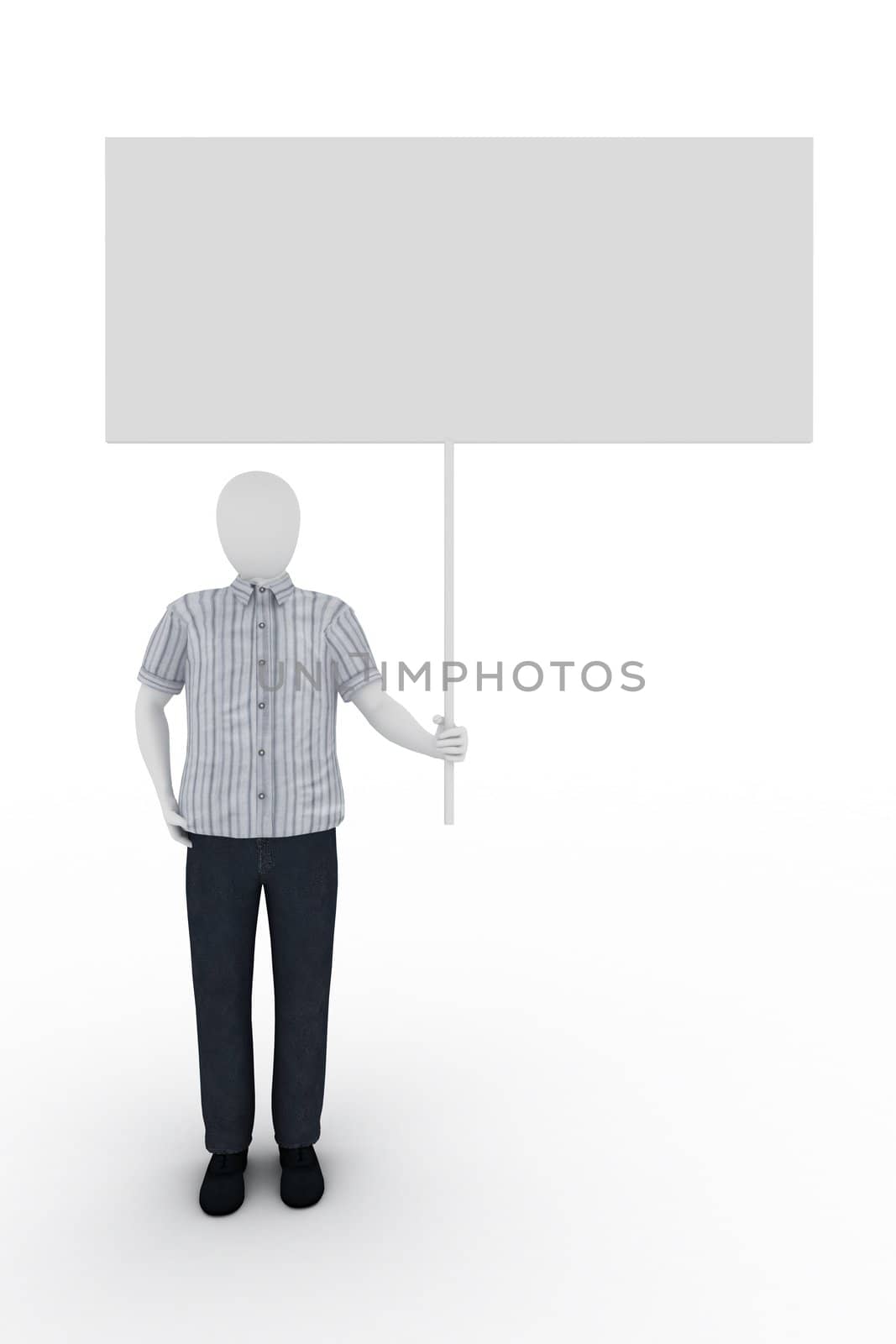 Human holds a billboard on white background by richwolf