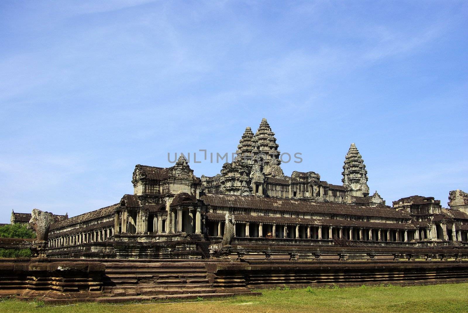 Wide corner view of Angkor Wat temple in Angkor by shkyo30