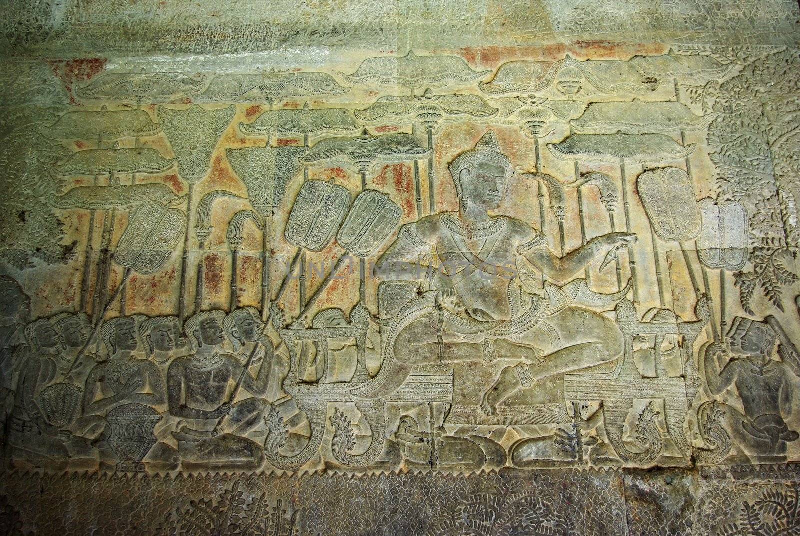 It's a close-up of engraved walls all around Angkor Wat temple