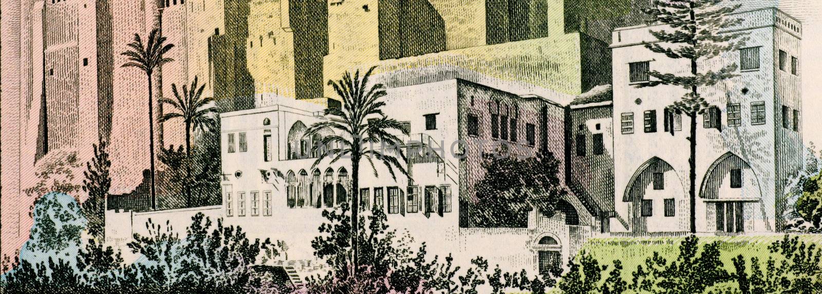 Buildings on 50 livres 1983 banknote from Lebanon