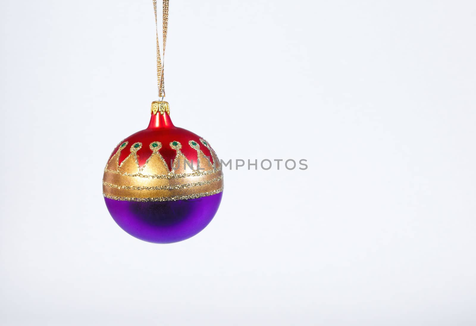 Single Christmas Bauble on a white background.