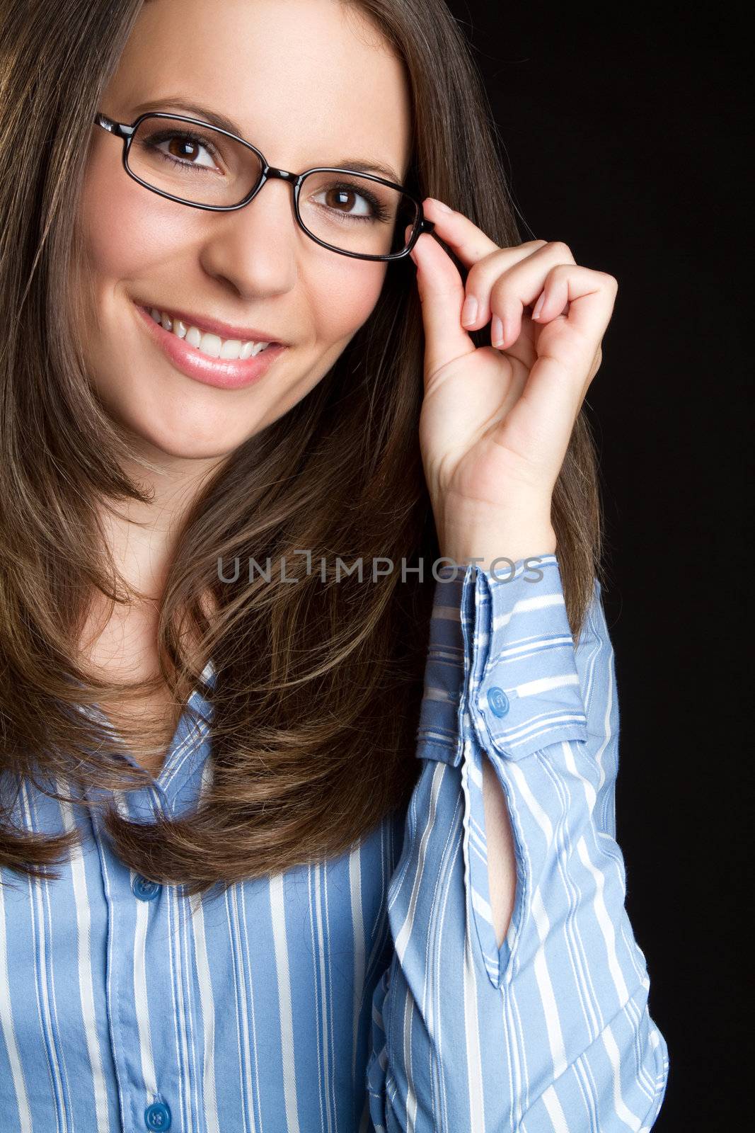 Beautiful smiling woman wearing glasses