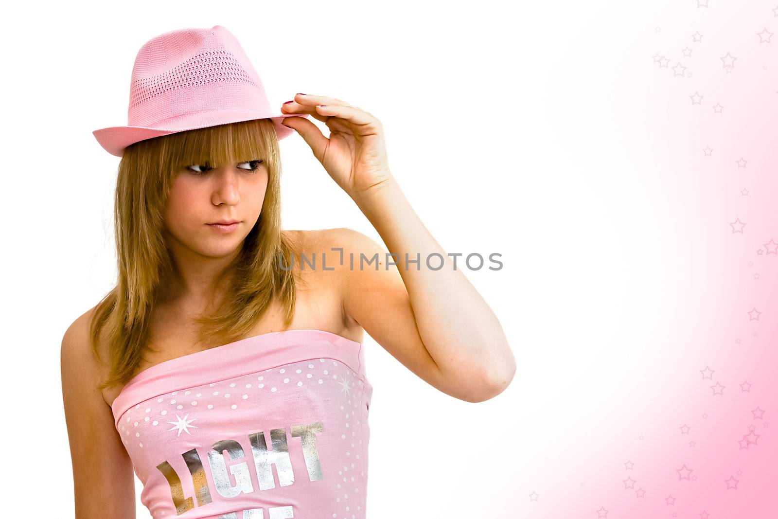 happy lady on white background