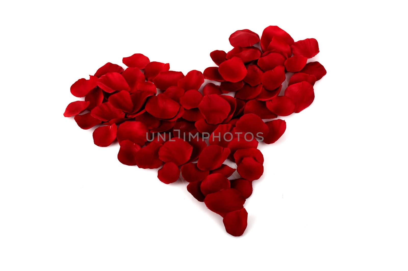 Heart made with red rose petals