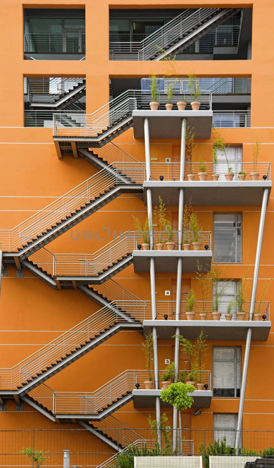 European modern building with stairs and a nice orange color