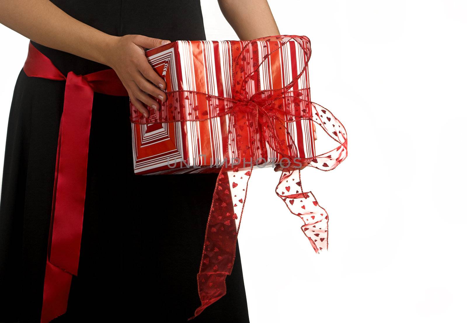 Studio shot of women hang a gift