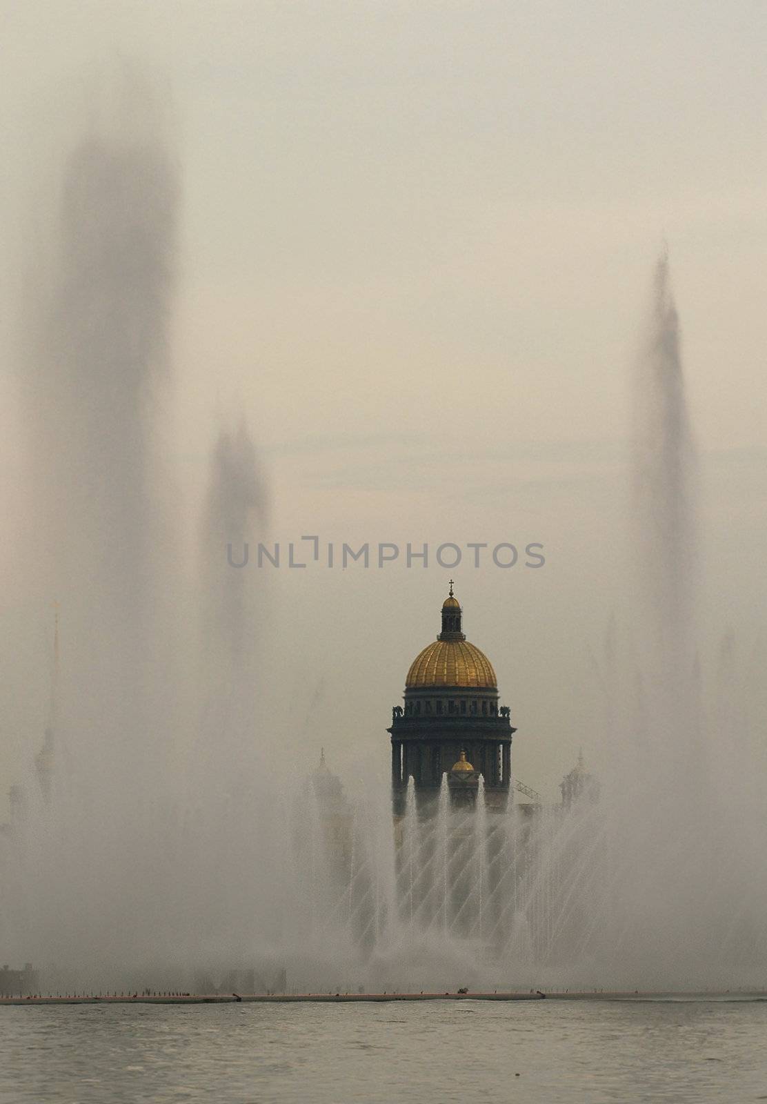 Isakievsky cathedral behind fountains. by SURZ