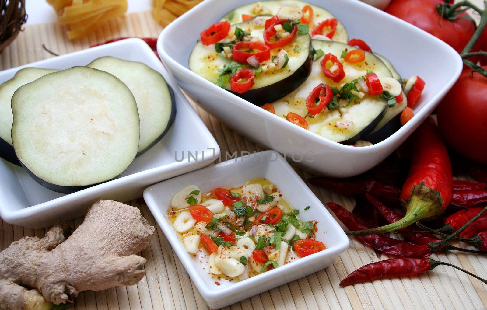 fresh aubergines
