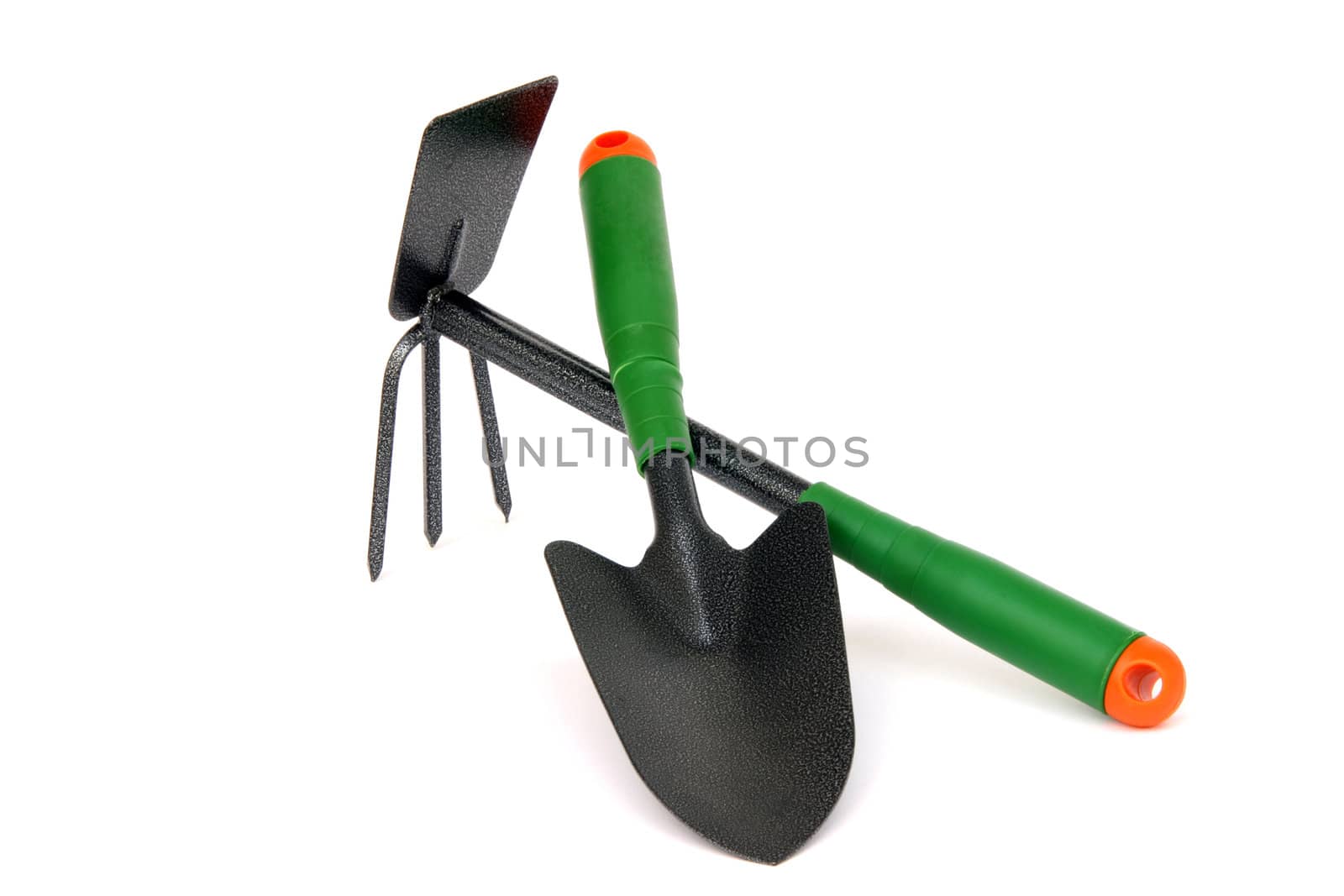 gardening tools shovel and weeder hoe isolated on white background