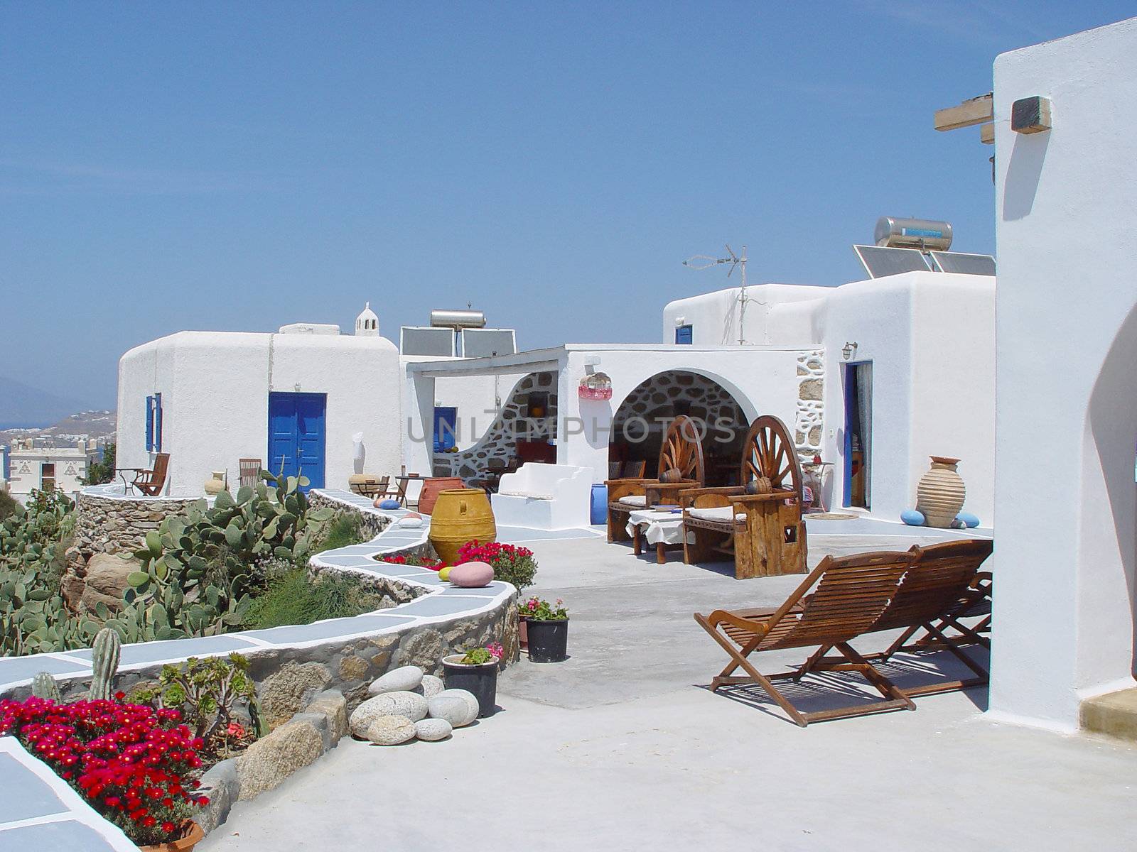 traditional house with beatifull view at mykonos island cyclades greece travel destinations