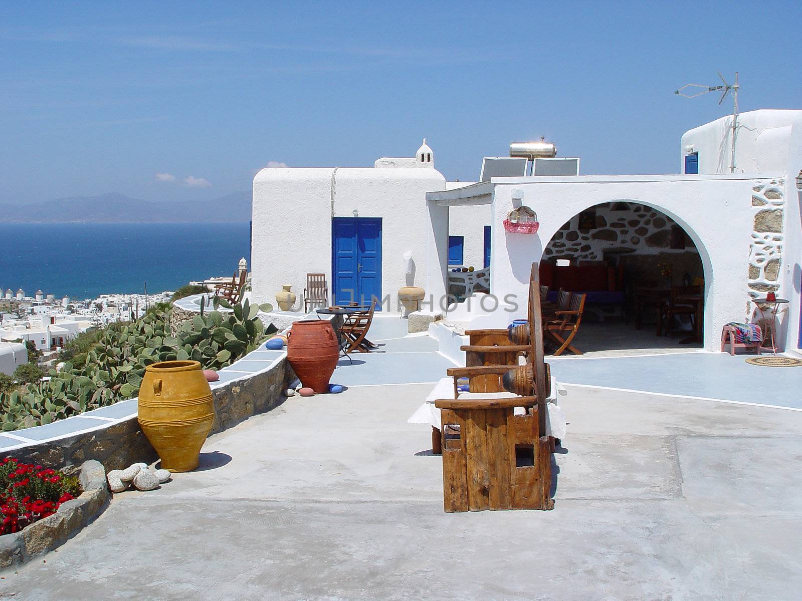 traditional house with view  at mykonos  island cyclades greece travel destinations