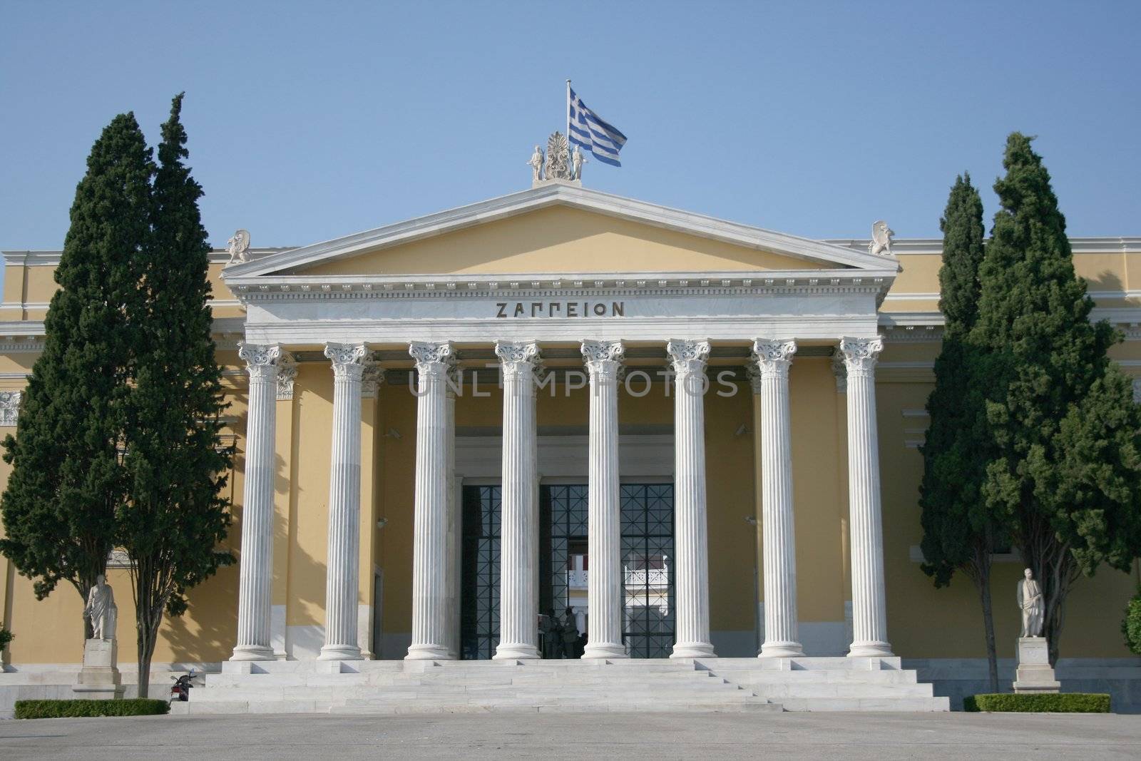 entrance neoclassical building of zapion landmarks of athens greece