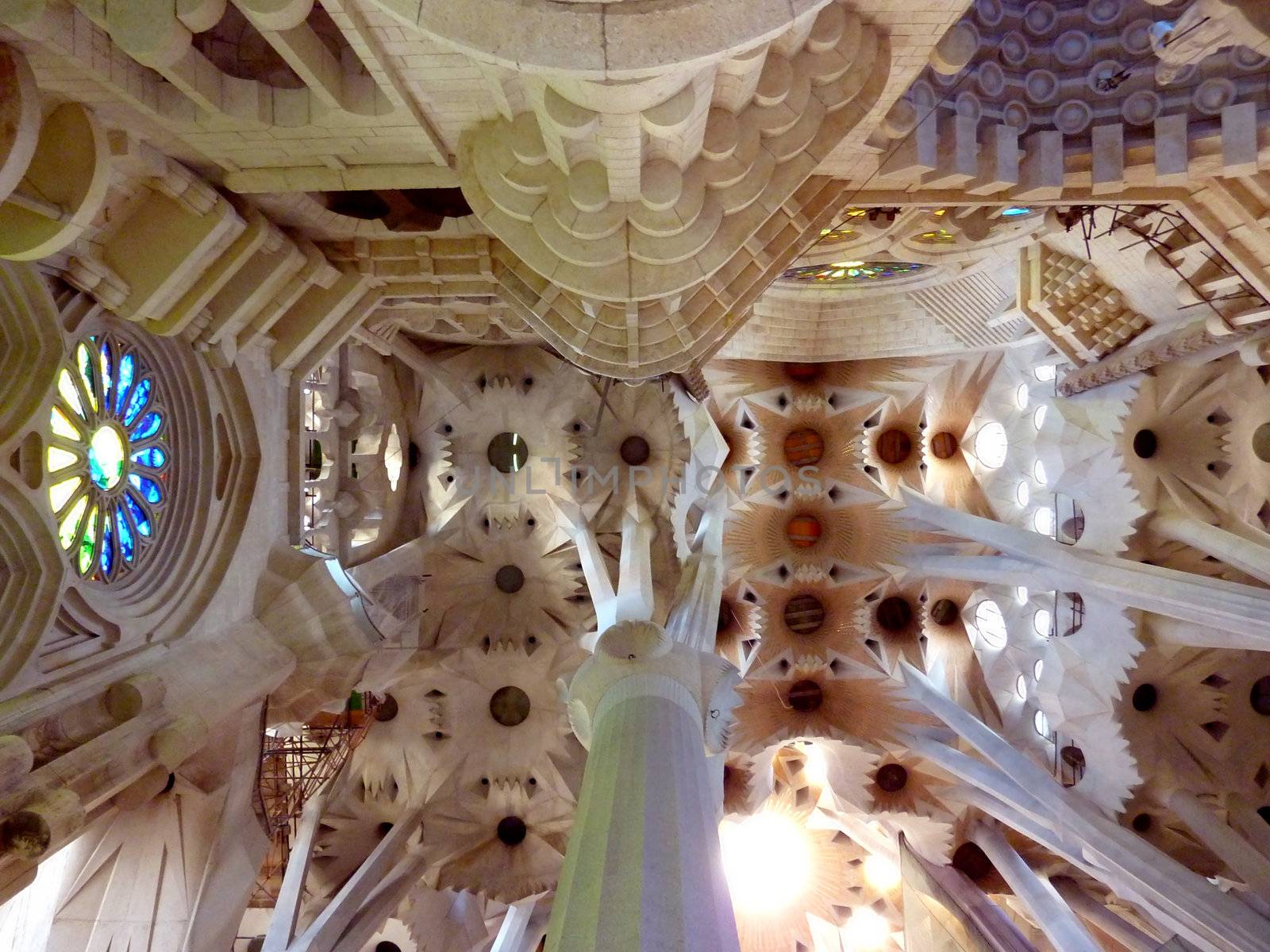 Inside roof of the Sagrada familia church at Barcelona, Spain